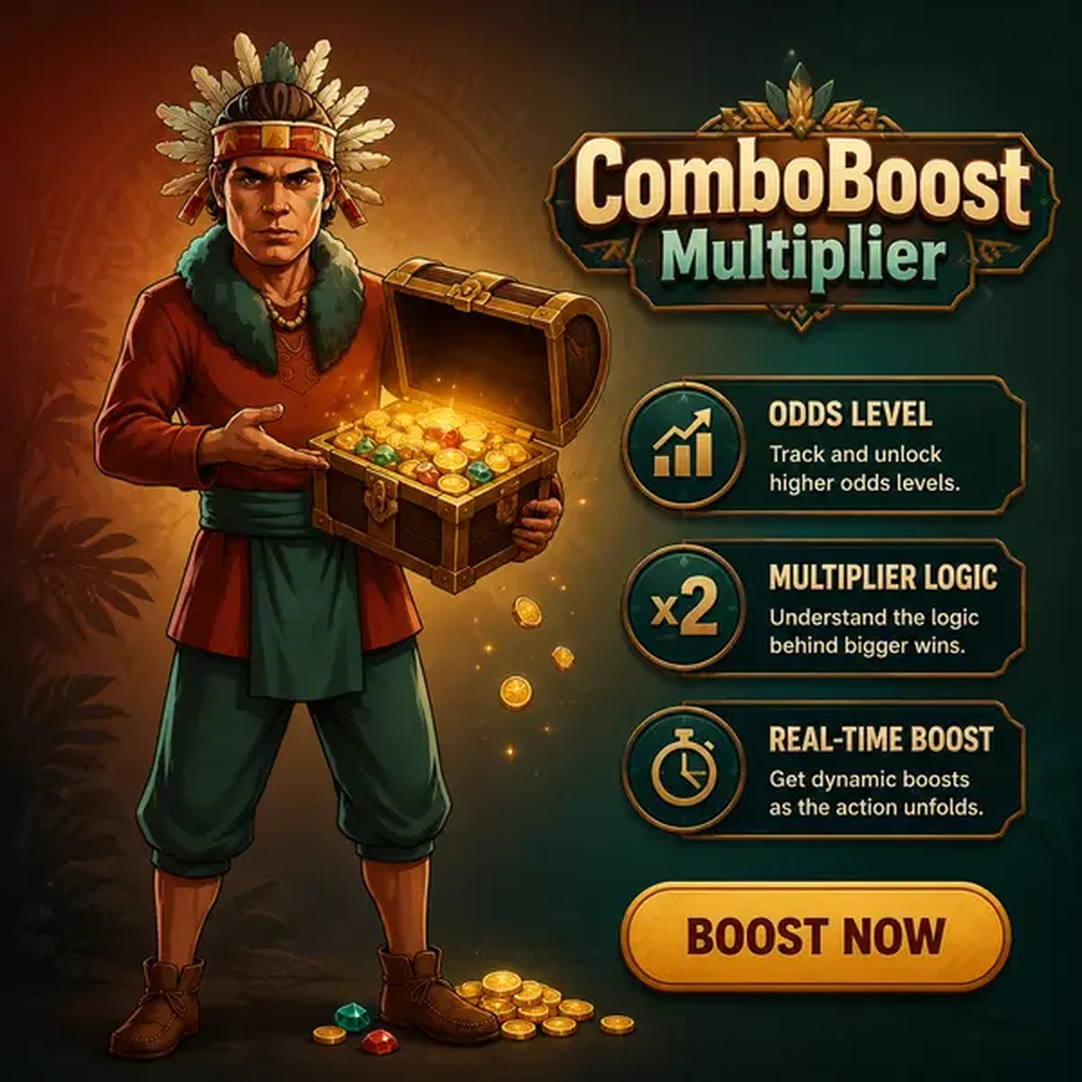 Strategic character presenting treasure chest at Jackpotraider sports betting lounge