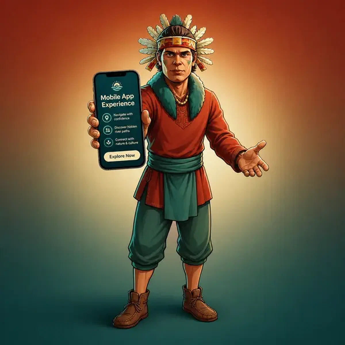 Player downloading Jackpotraider app as Riverborn demonstrates mobile features