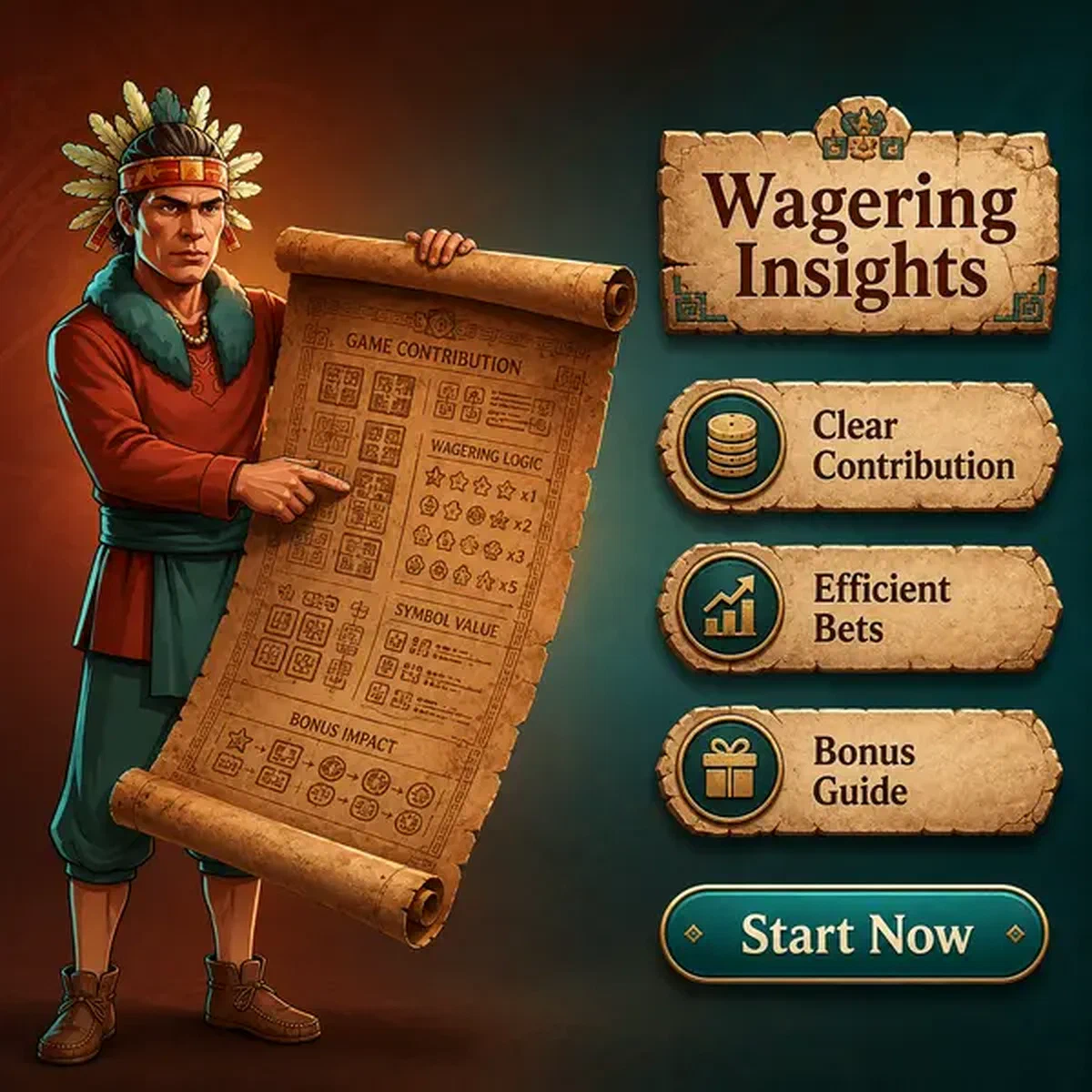 Analyst examining wagering requirements parchment at Wagering Requirements and Game Contribution Logic Casino bonus center